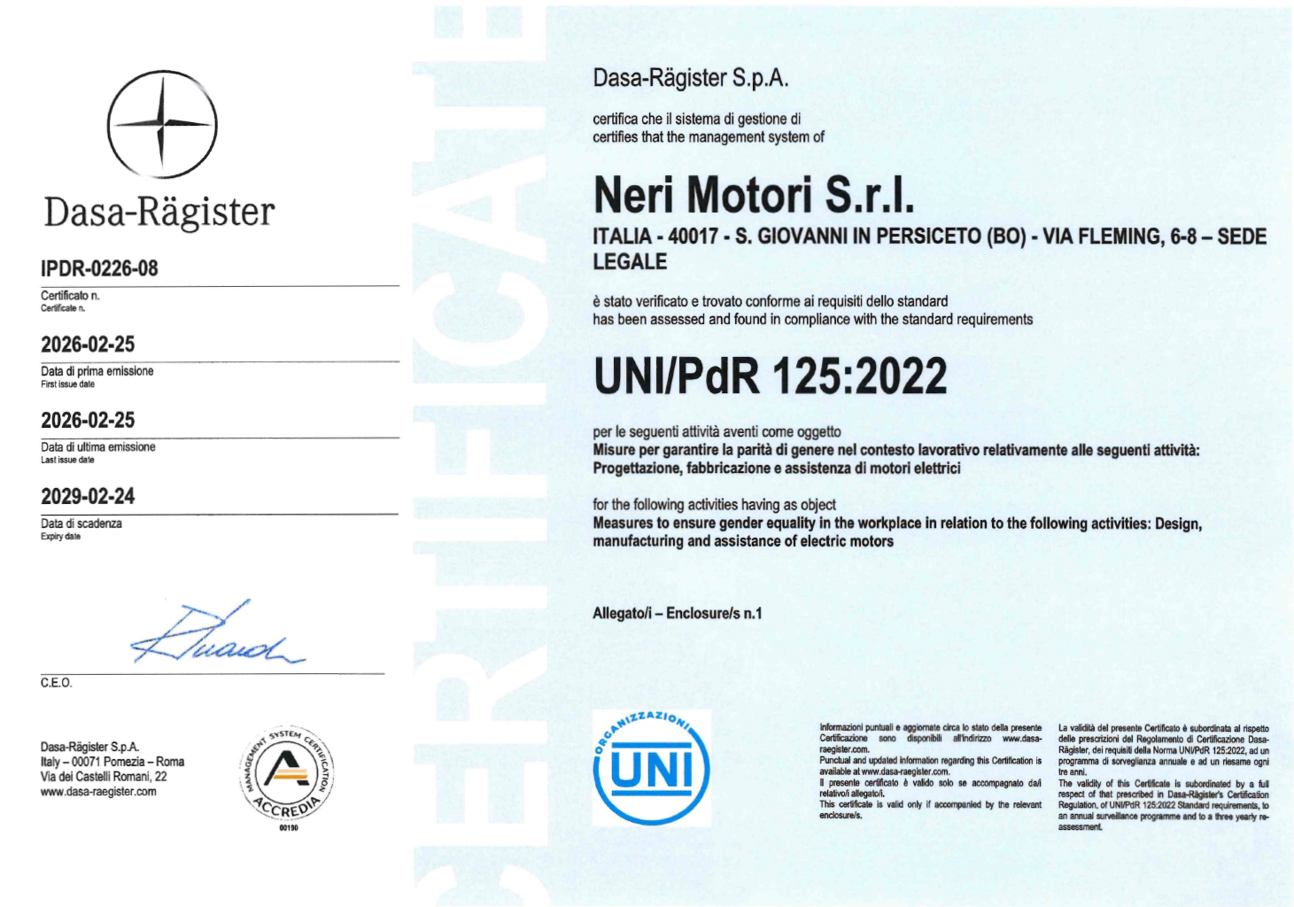 Zertifizierung zur Gleichstellung der Geschlechter (UNI/PdR 125:2022)